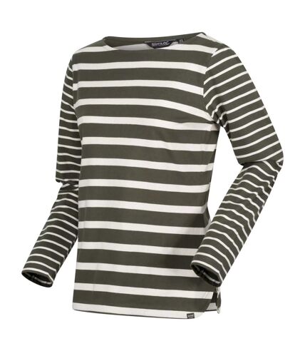 Regatta Womens/Ladies Farida Striped Long-Sleeved T-Shirt (Dark Khaki/Light Vanilla) - UTRG8449