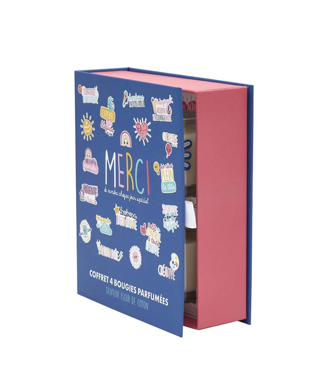 Coffret 4 Bougies Parfumées Merci 18cm Fleur de Coton-1