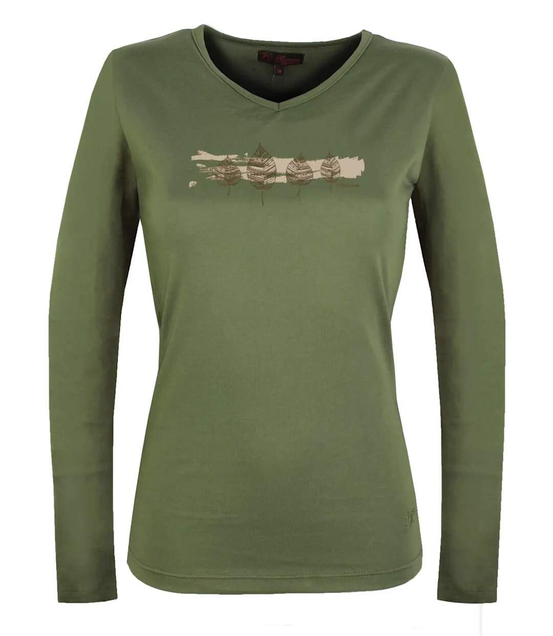 Mayflower NERVAL4 : Tee-shirt femme manches longues vert olive avec petit col V-5
