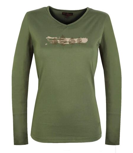 Mayflower NERVAL4 : Tee-shirt femme manches longues vert olive avec petit col V