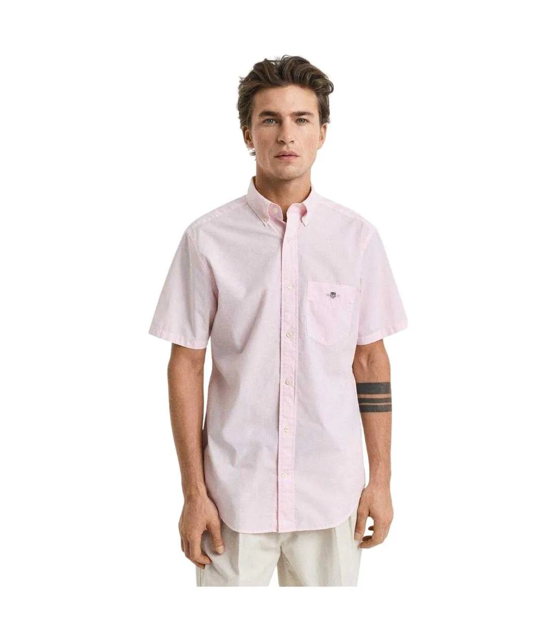 Chemise Manches Courtes Homme Rose Clair Gant-2