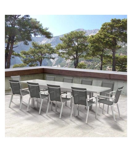 Salon de jardin en aluminium décor bois Tulum Table + 6 fauteuils + 4 chaises