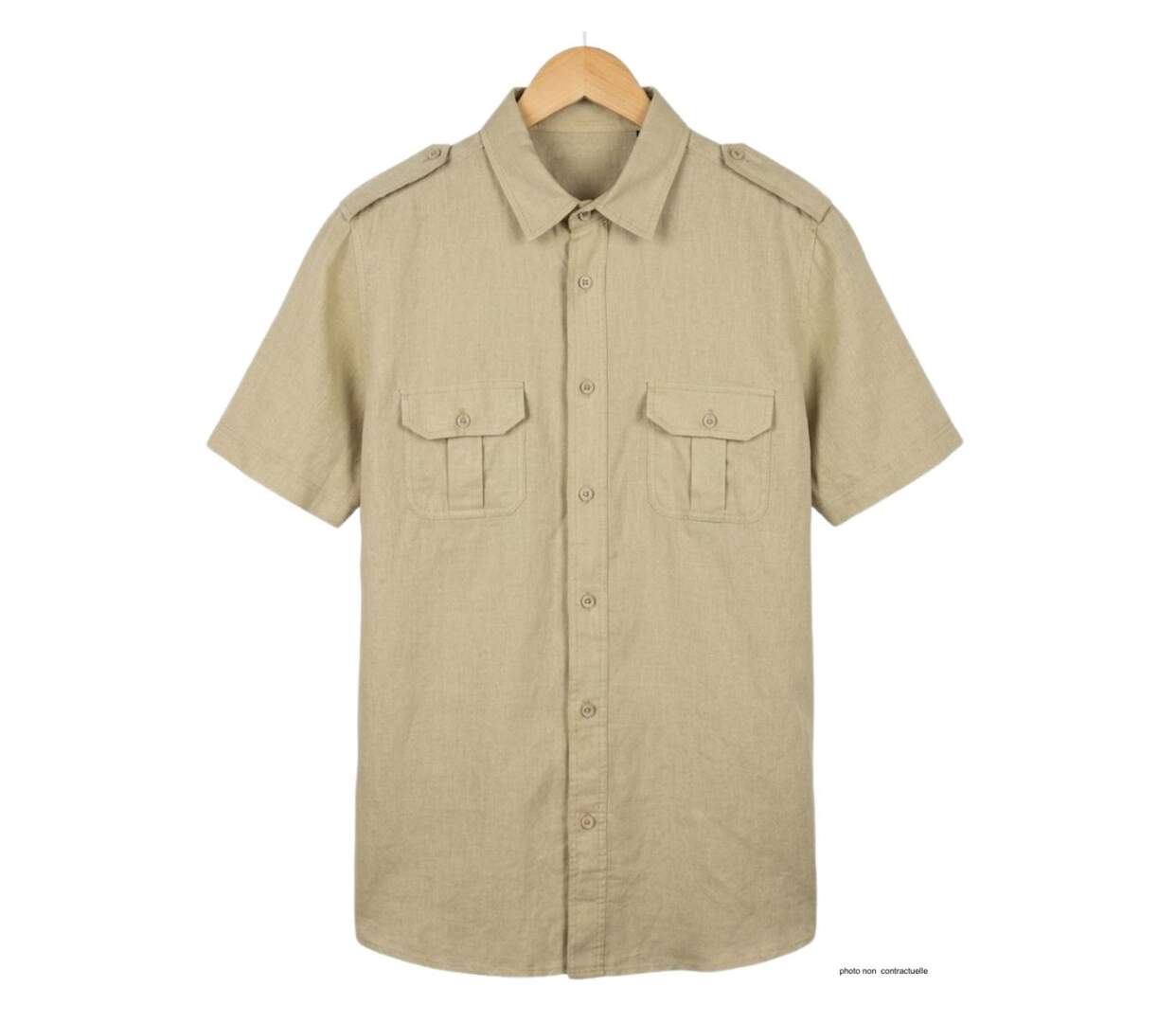 MAYFLOWER MAY DAY : Chemisettestte homme beige style safari en lin et coton-2
