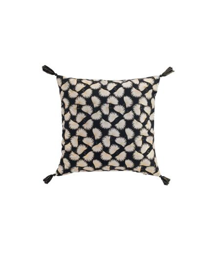 Coussin Déco à Pompons Tosane 45x45cm Noir
