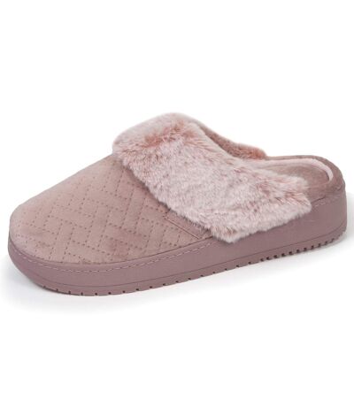 Isotoner Chaussons Mules femme velours ultra doux, talon 3,7 cm