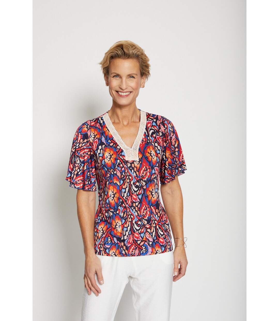 T-shirt court ample finition macramé-1