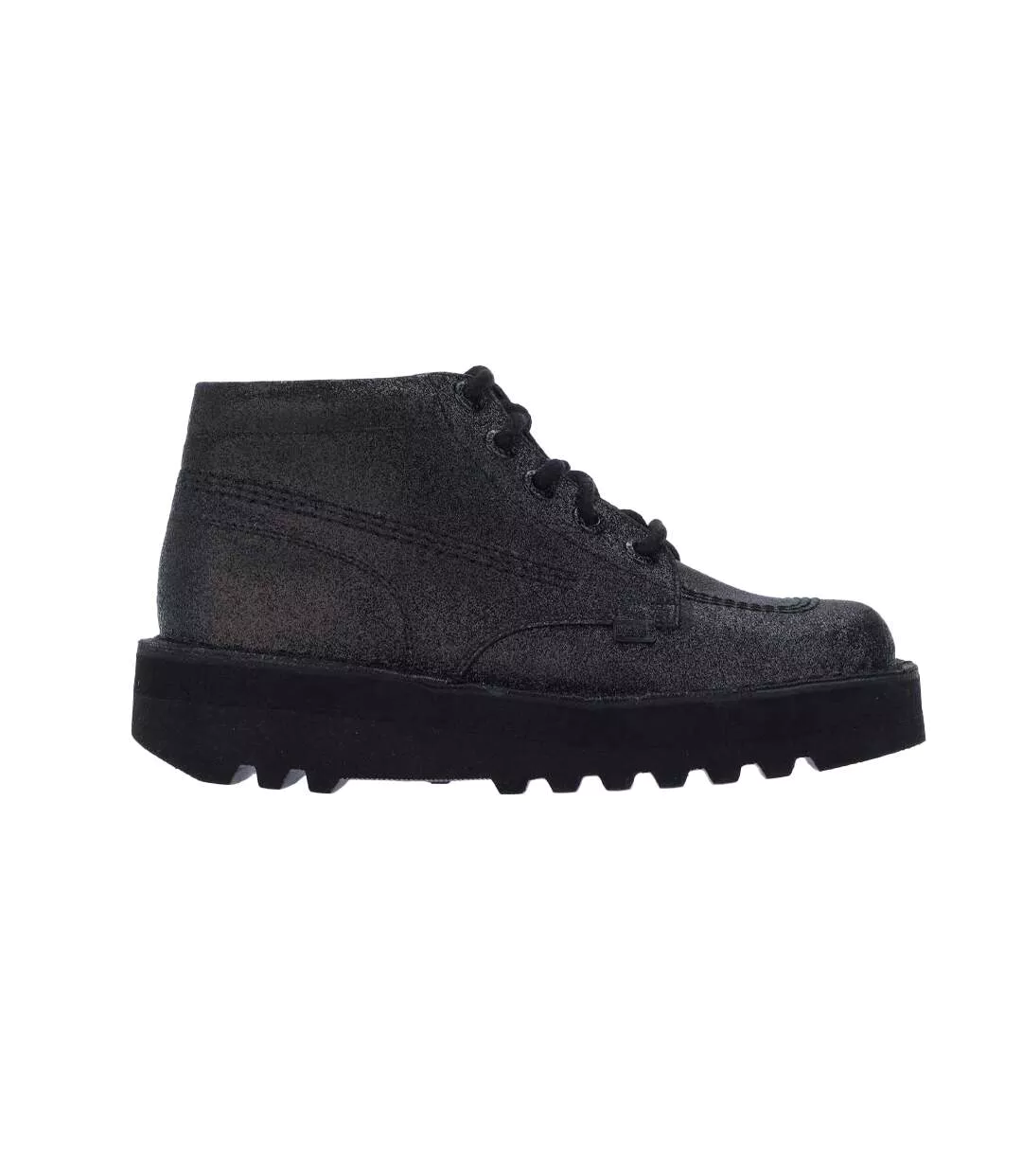 Womens/ladies Kick Hi Glitter Leather Stack Heel Boots Black Kickers-4