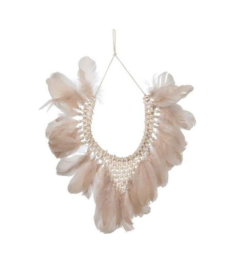 Suspension Murale à Plumes Boho 53cm Rose