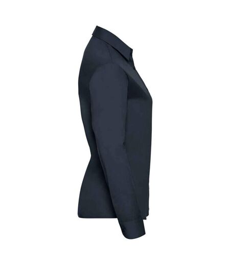 Womens/ladies Poplin Easy-care Long-sleeved Formal Shirt French Navy Russell Collection