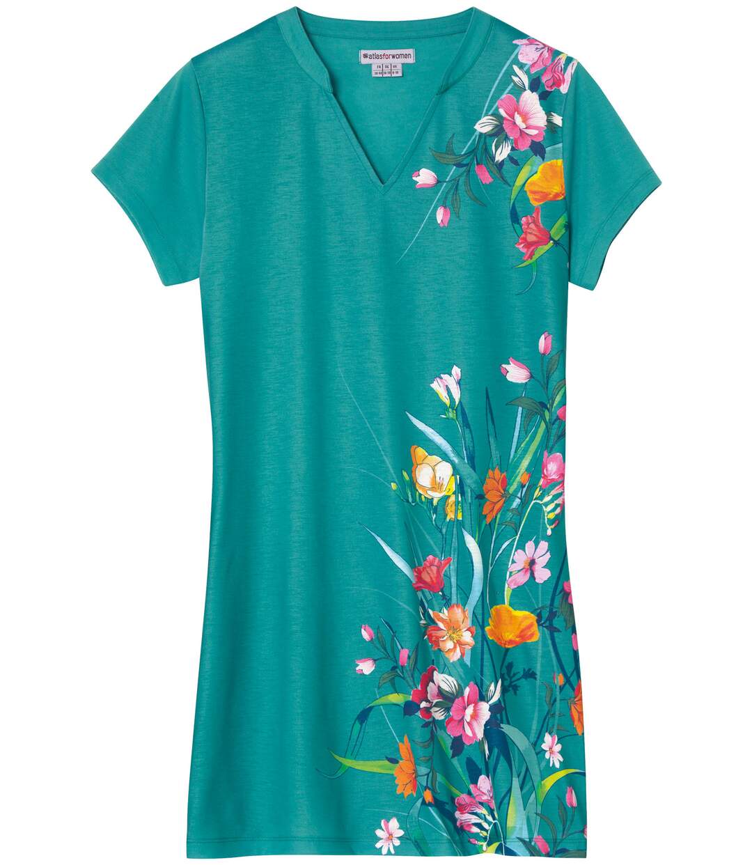 Maxi Tee-shirt Col Djellaba Imprimé Floral-2