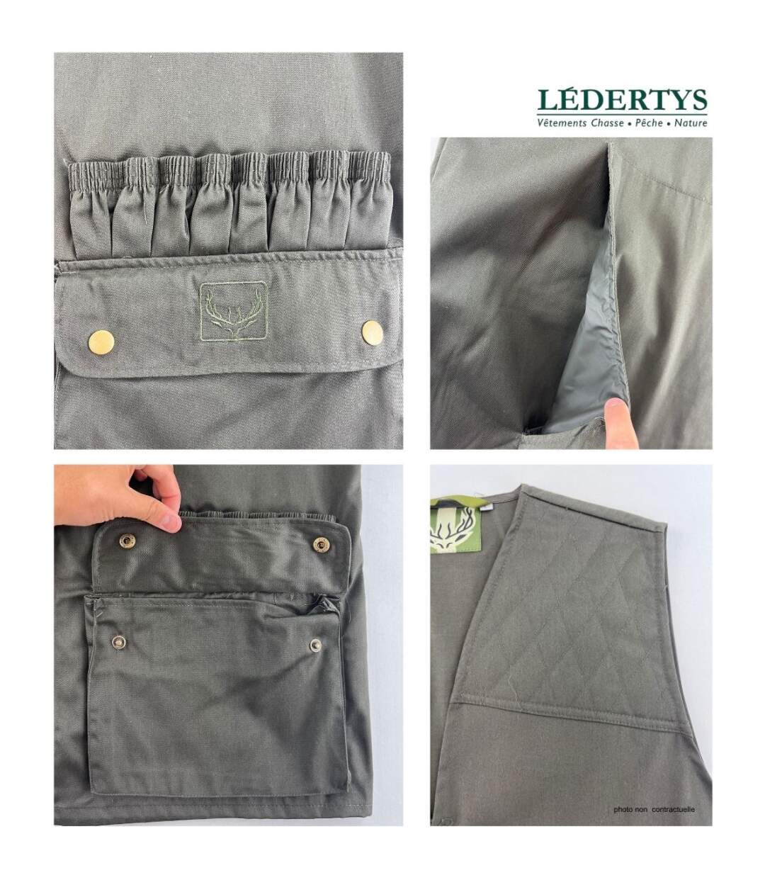 LEDERTYS LY0207 — Gilet de chasse sans manches vert : l'équipement fonctionnel à cartouchière 16 tubes-5