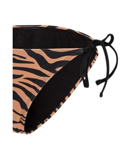 Womens/ladies Tiger Print Side Tie Bikini Bottoms Black Brown SoulCal