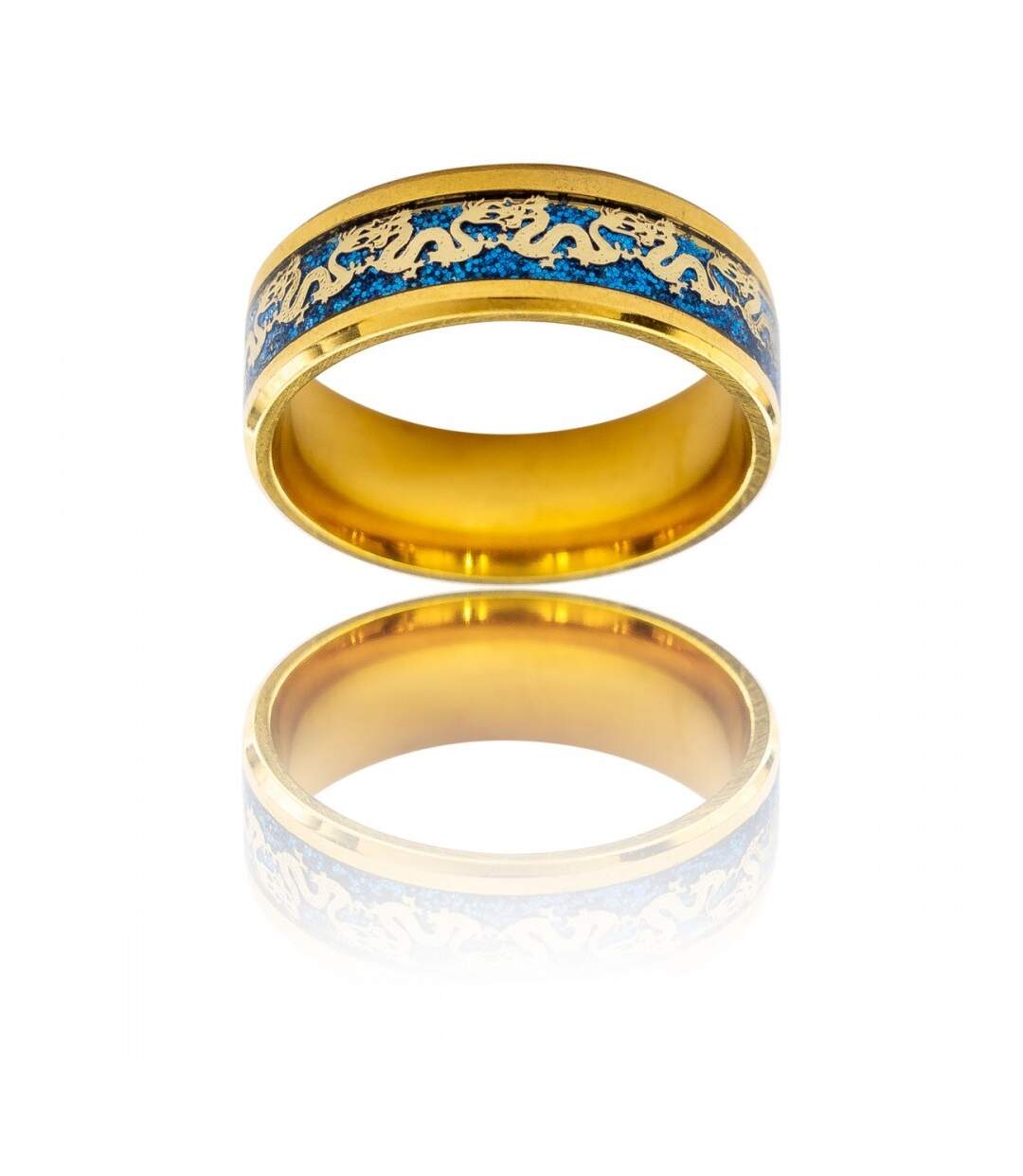 Eclatante Bague Anneau Homme Acier Doré Dragon