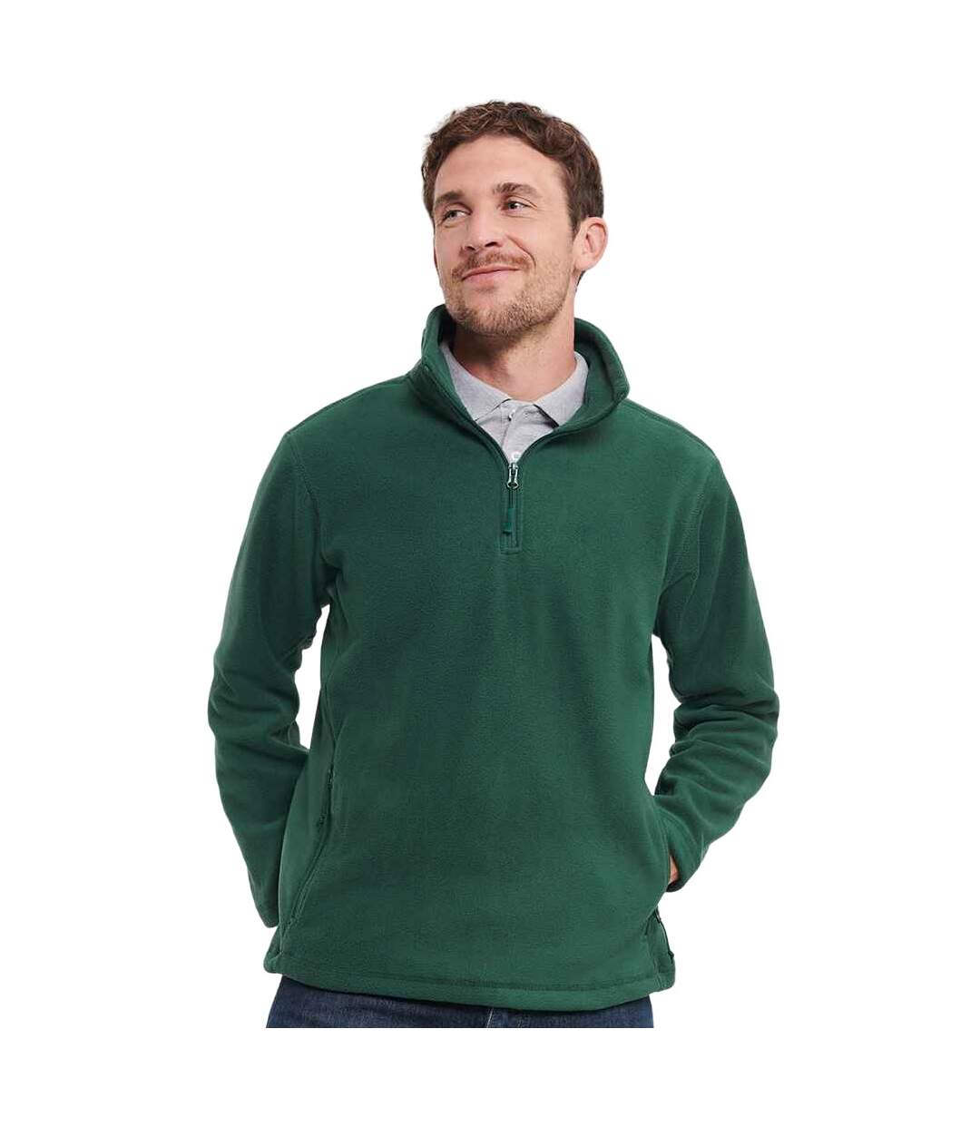 Mens zip neck outdoor fleece top bottle green Russell