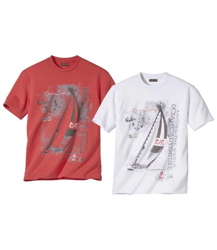 Pack of 2 Men's Jersey Adventure T-Shirts -White Coral