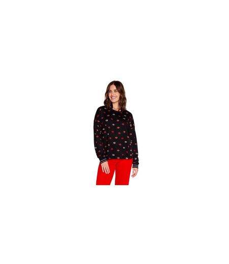 Womens/ladies Lippy Long-sleeved Pyjama Top Black Red Pink PJ Salvage