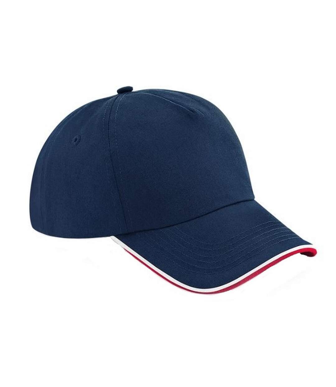 Beechfield Adults Unisex Authentic 5 Panel Piped Peak Cap (French Navy/Classic Red/White) - UTBC4640-1
