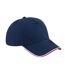 Beechfield Adults Unisex Authentic 5 Panel Piped Peak Cap (French Navy/Classic Red/White) - UTBC4640-1