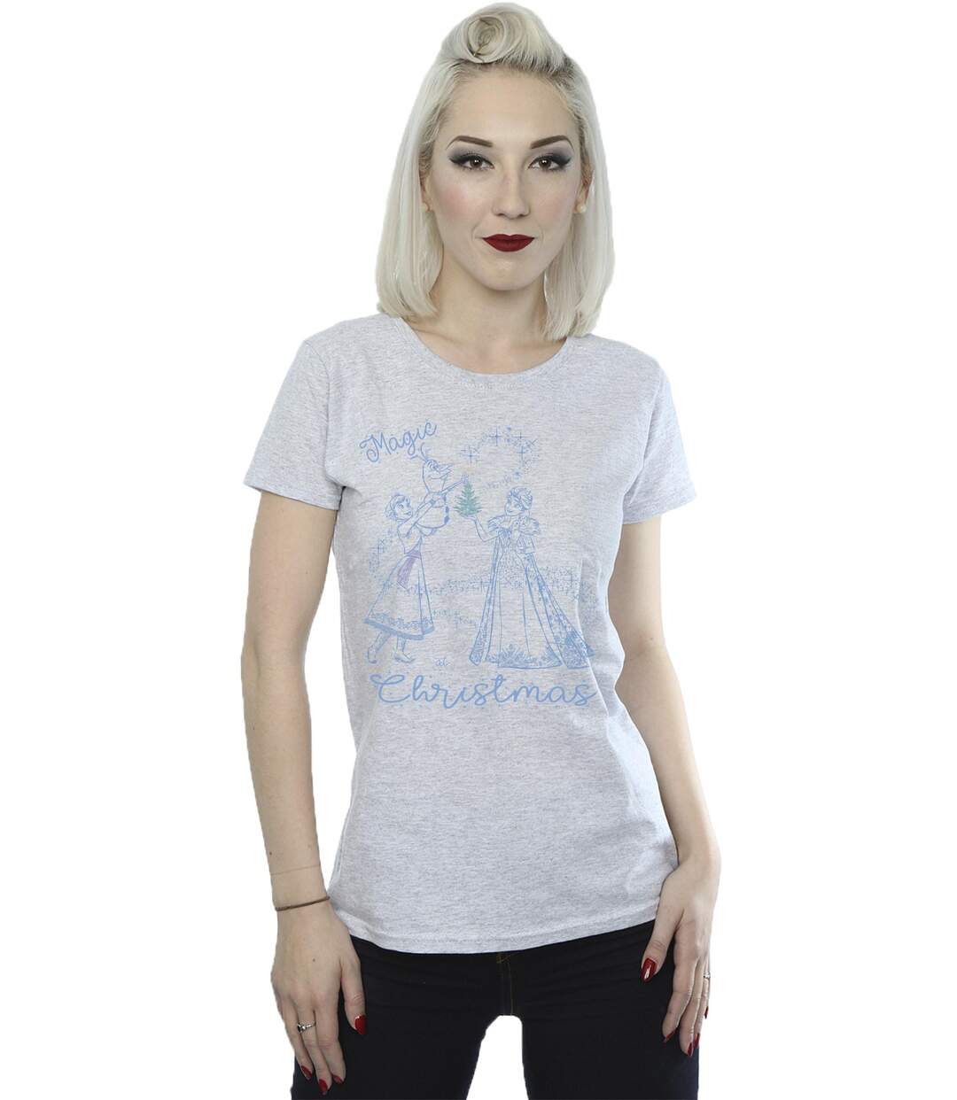 Disney Femme/Les femmes Frozen Magic Christmas Cotton T-Shirt (Gris sportif) - UTBI22075-2