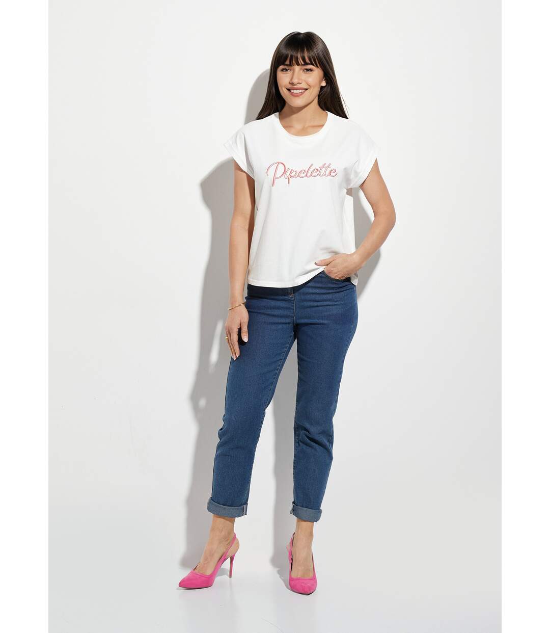 T-shirt col rond avec message Pipelette-3