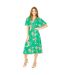 Robe Portefeuille Manches Style Kimono Motif/style Floral Femme Vert Yumi-4