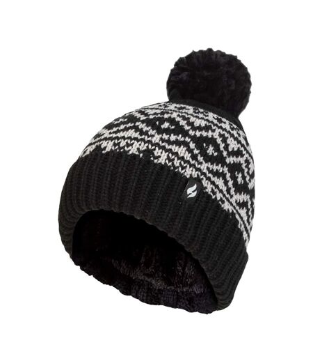 Cosy Patterned Bobble Hat for Women | Cable Knit Beanie with Fleece Lining