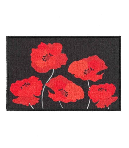 Tapis Déco Imprimé Coquelicots 40x60cm Noir & Rouge