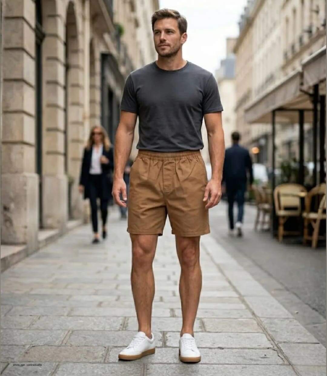 Short homme CHALLENGER BIVOUAC3 camel marron : le confort absolu du pur coton à taille élastiquée-5