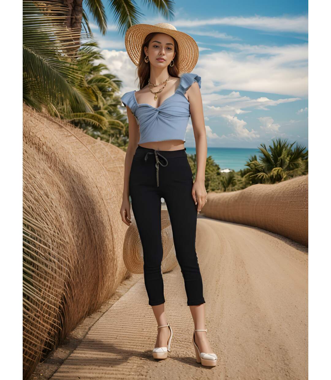 Pantalon femme très tendance - Couleur noir - Coupe slim