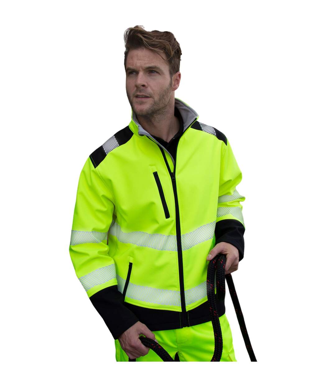 Unisex adult ripstop safety soft shell jacket fluorescent yellow/black SAFE-GUARD by Result-3