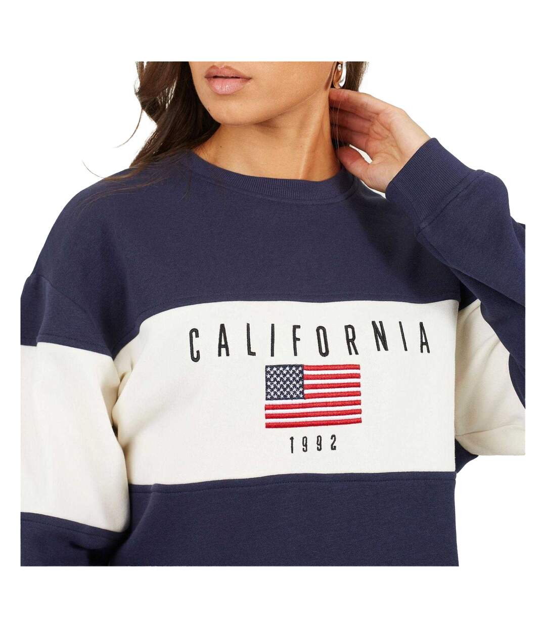 Sweat Motif/style Brodé Calfornia Femme Bleu Marine Crème Brave Soul-4