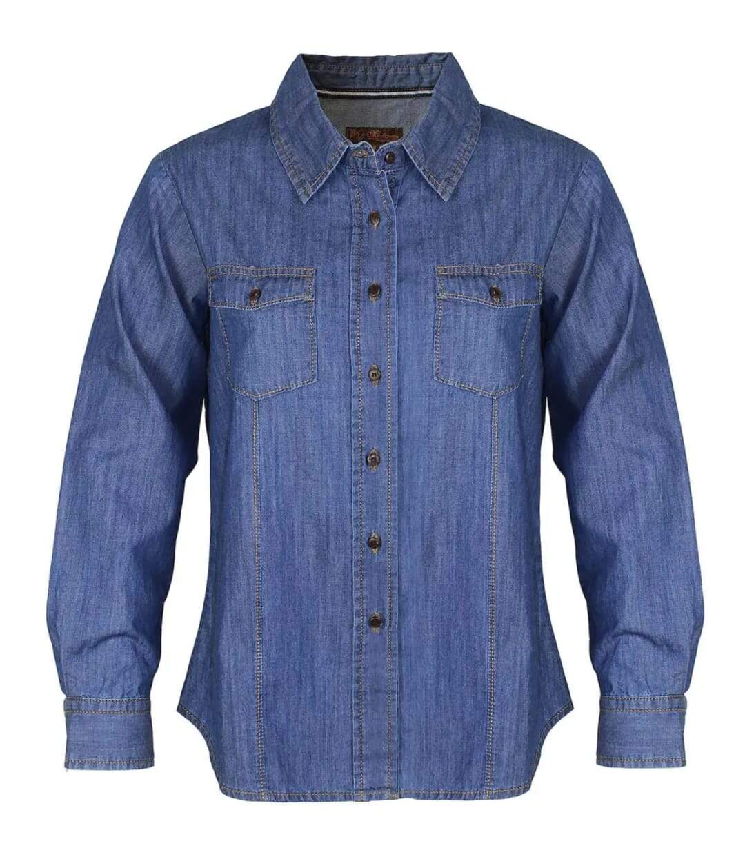 Chemisier Femme Jean Bleu Denim 100% Coton Boutons Bois-2