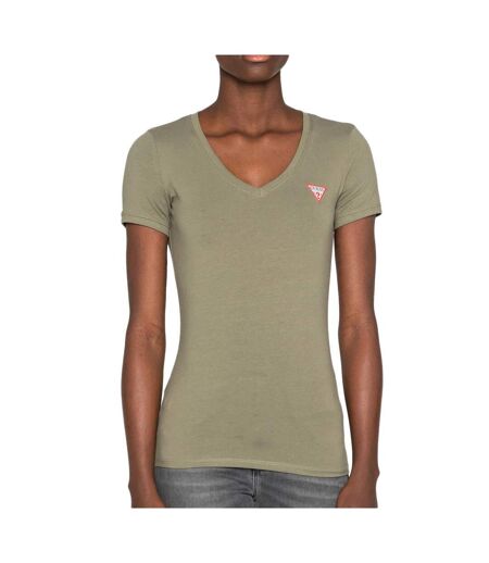 T-shirt kaki femme guess mini triangle - l