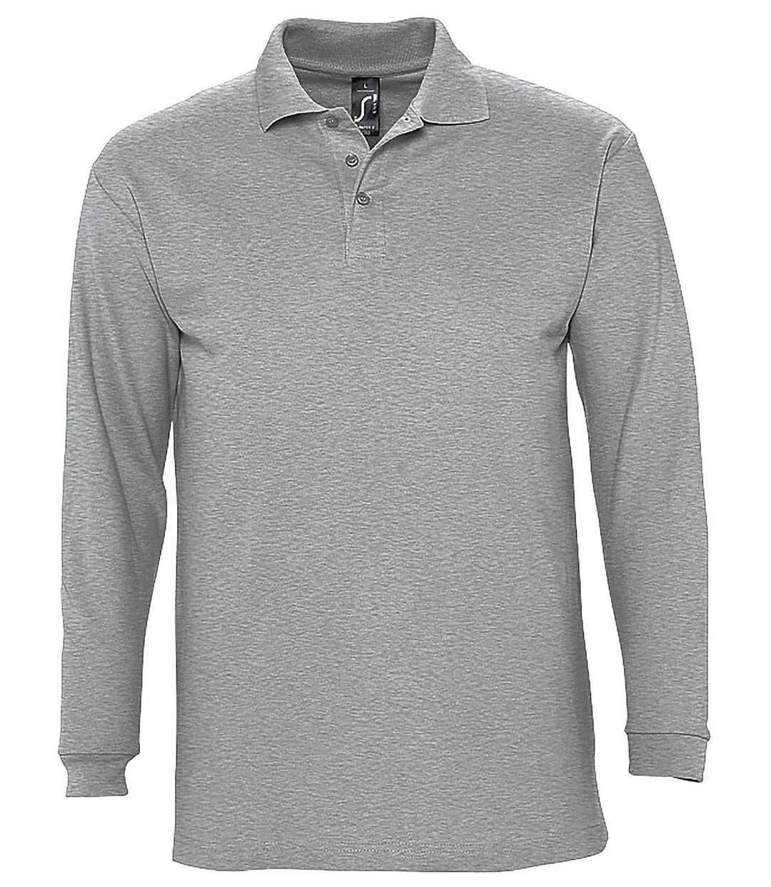 Polo manches longues - Homme - 11353 - gris chiné