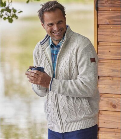 Men's Sherpa-Lined Knit Jacket - Gray