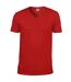T-shirt À Manches Courtes Et Col En V Homme Rouge Gildan-2
