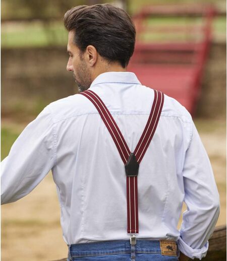 Men's Striped Burgundy Suspenders Gift Set