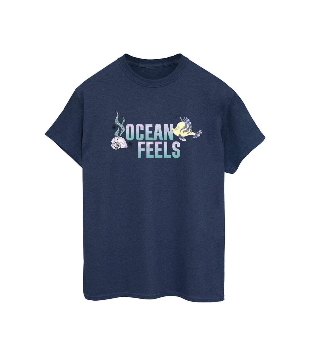 Disney Femme/Ladies The Little Mermaid Ocean Cotton Boyfriend T-Shirt (Bleu marine) - UTBI31078-1