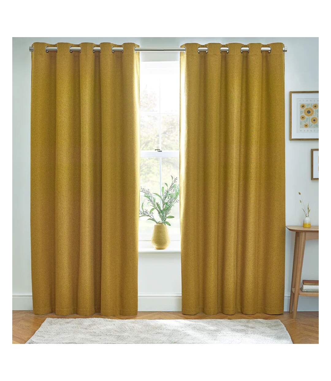 Dawn eyelet curtains 46in x 54in mustard Furn-1