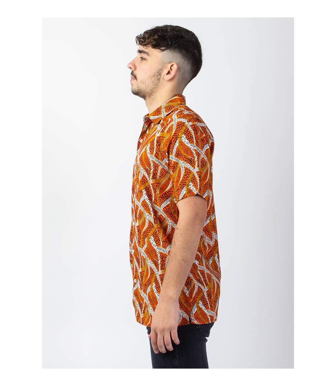 Chemise homme manches courtes LORENZO imprimé ethnique orange Coton Du Monde