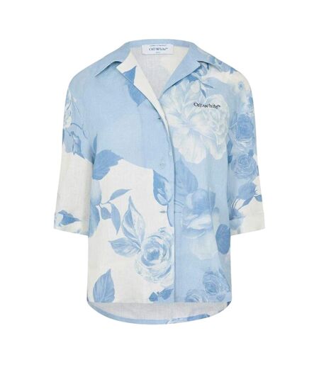Chemise Manches ¾ Motif/style Floral Femme Blanc Bleu Off White
