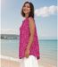 Tunique estivale fleurie sans manches - Col rond rose pour femme - Style décontracté-3