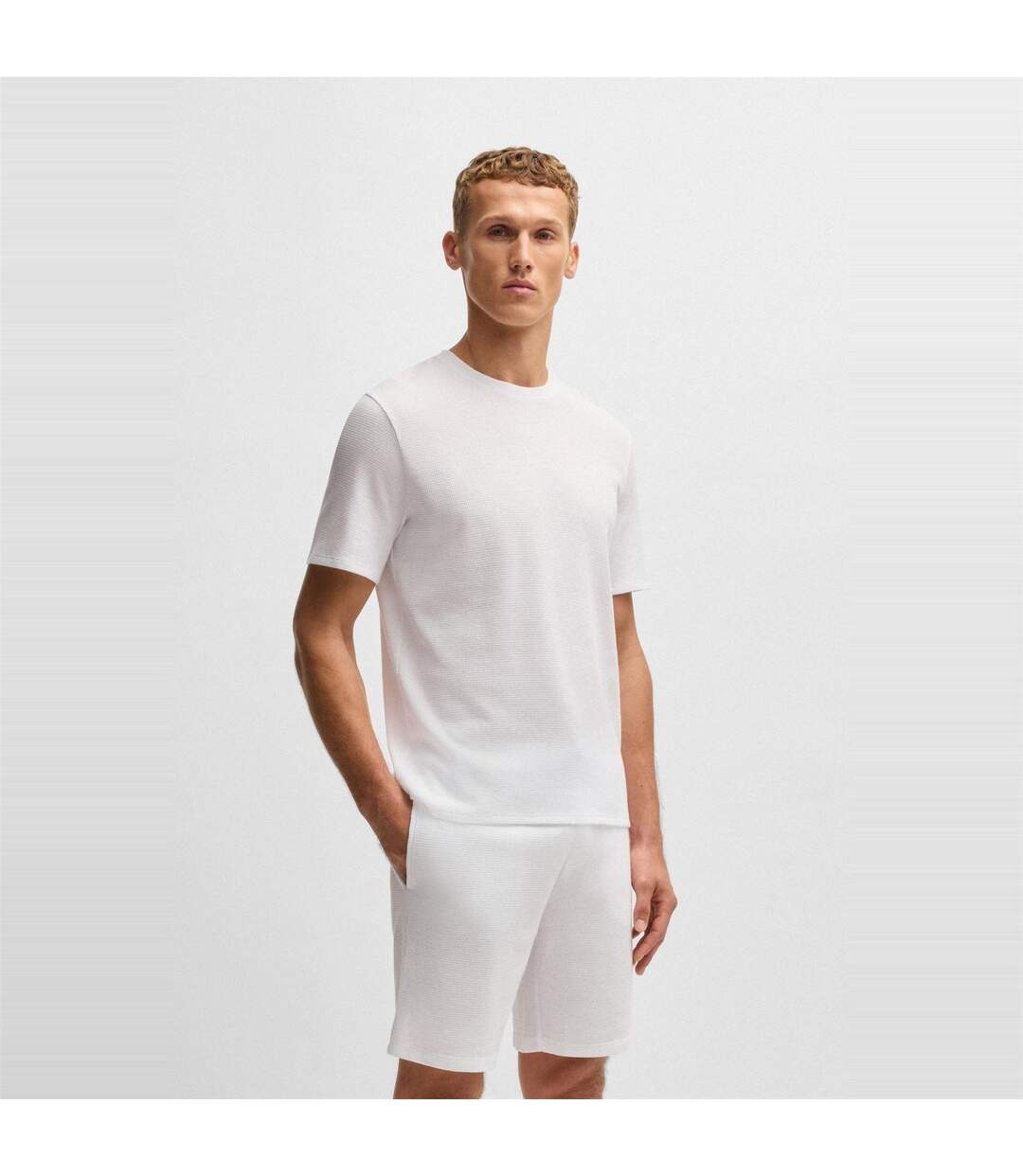 Mens Waffle Knit Pyjama Top White Boss-2