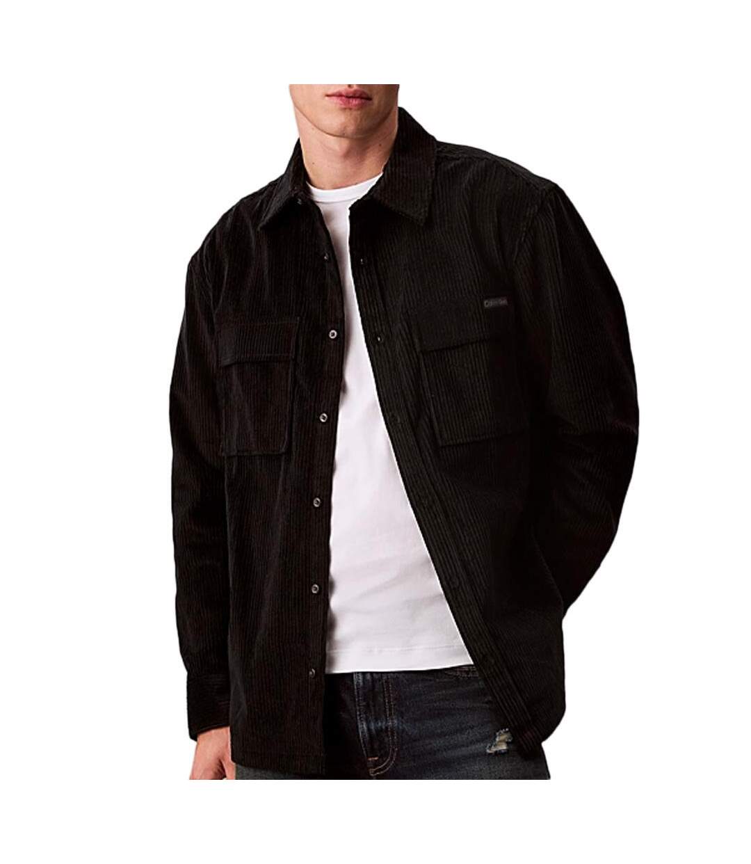 Chemise noir homme calvin klein jeans corduroy pocket-1