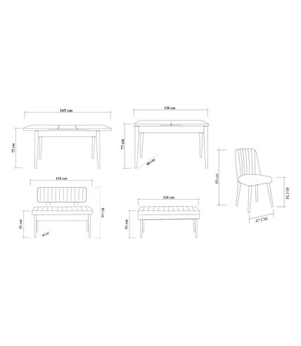 Ensemble repas table chaises et banc Vina