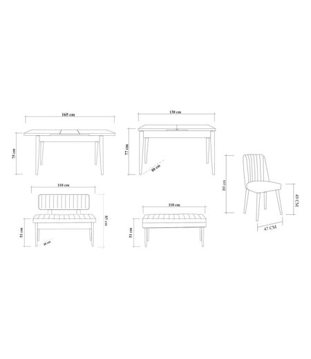 Ensemble repas table chaises et banc Vina