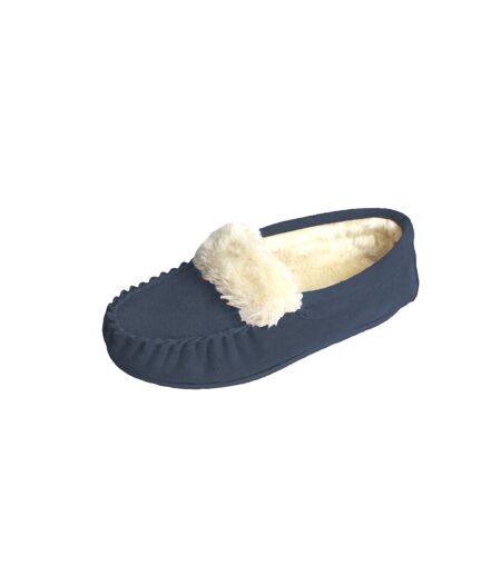 Womens/ladies zoe plush lined moccasins navy Eastern Counties Leather