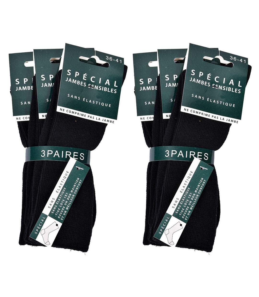 Chaussettes sans élastique femme Spécial Jambes sensibles Pack de 6 Paires Noires 0214-2