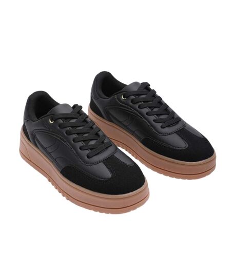 Womens/ladies Casual Low Wedge Trainers Black Where´s That From