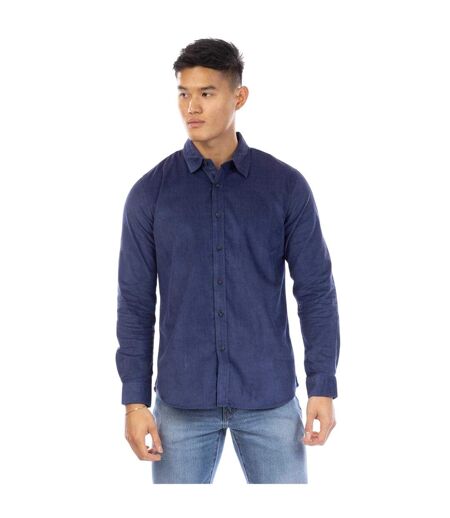 Mens Corduroy Collared Regular Shirt Navy Peter Werth